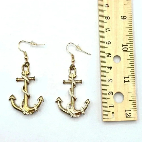 Anchor Gold Dangle Hook Drop Earrings Boho Retro Nautical Fashion Jewelry E72 - Picture 2 of 2